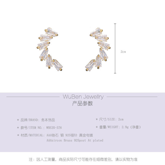 Cubic zircon S925 sterling silver needle ear studs