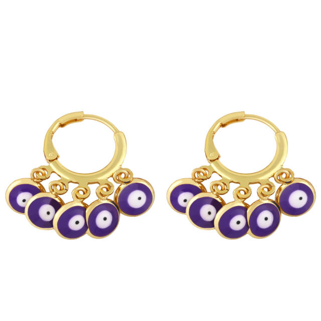 Enamel cute evil eye tassel huggie earrings