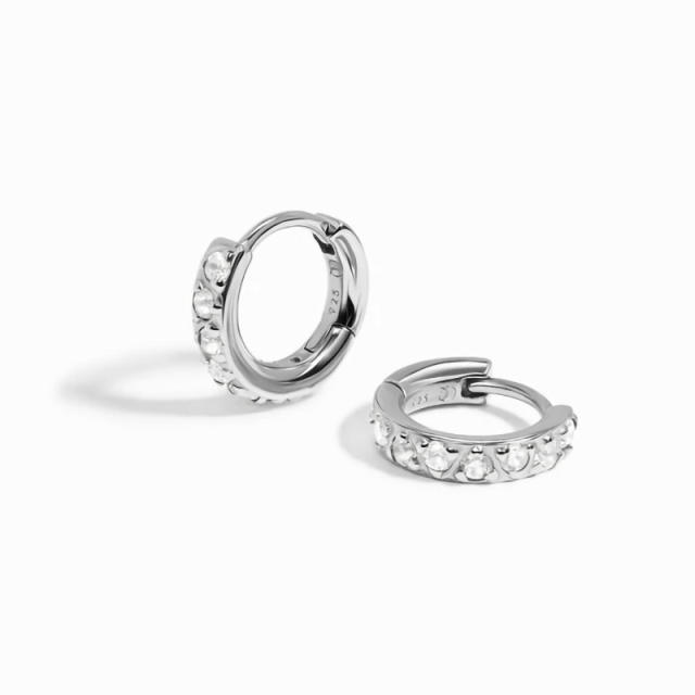 S925 sterling silver diamond huggie earrings