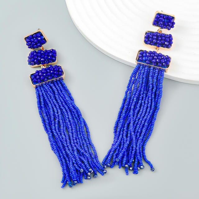 Boho seed beads tassel long earrings