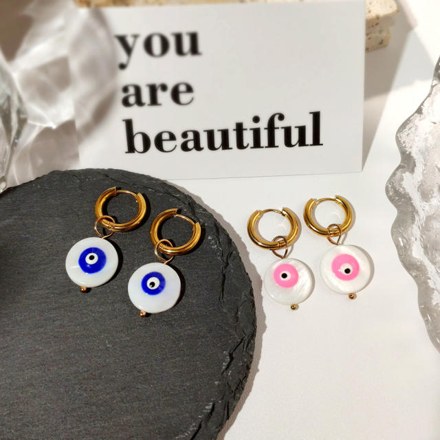Creative round evil eye huggie earrings