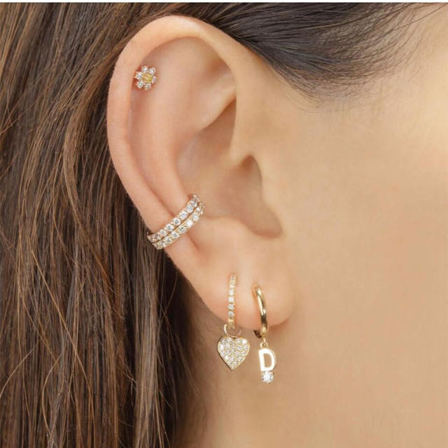 Rhinestone love heart  huggie earrings(1pcs price)