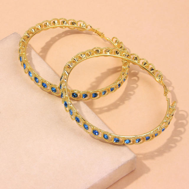 Blue color glass crystal hoop earrings