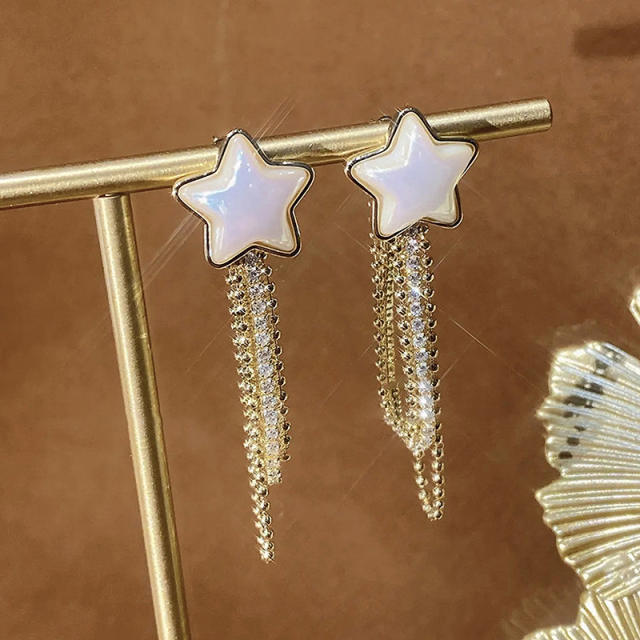 S925 sterling silver needle star tassel earrings