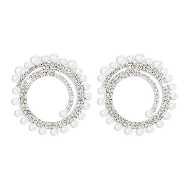 Pearl Rhinestone hoop earrings