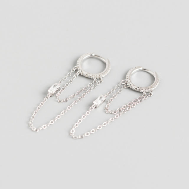 S925 chain tassel huggie earrings