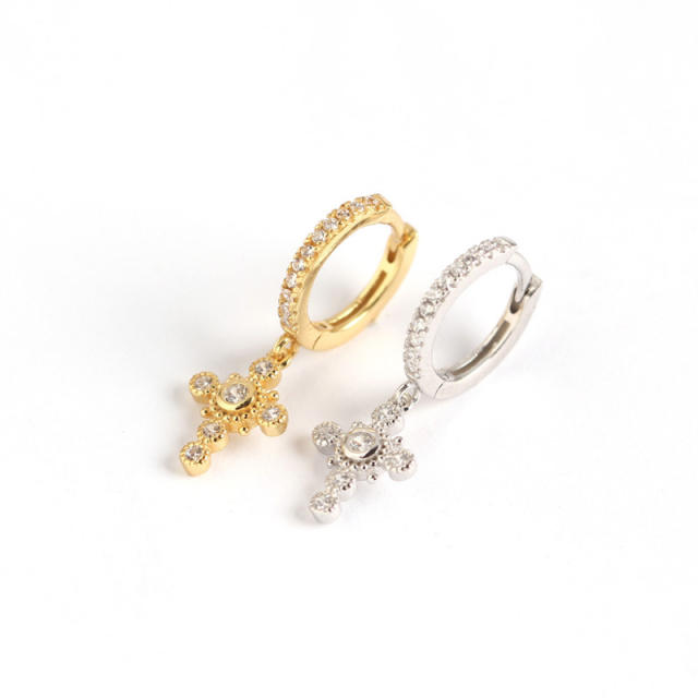 S925 Diamond cross huggie earrings