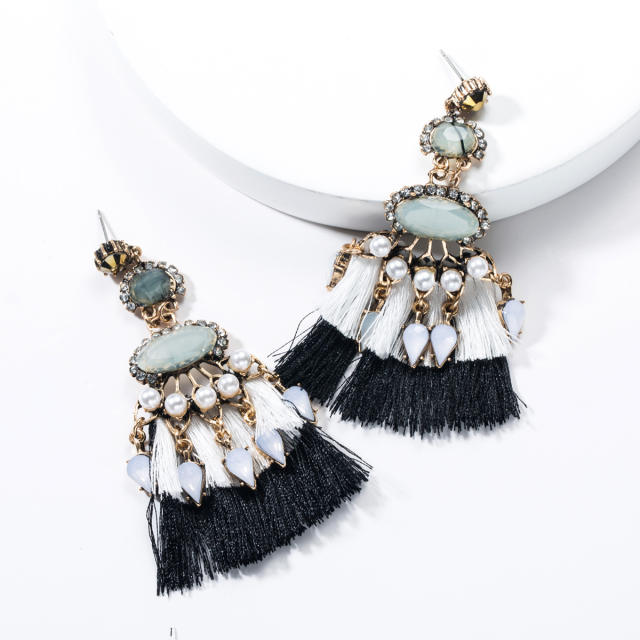 Diamond fan-shaped tassel earrings