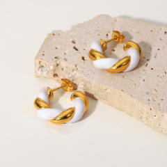 White enamel 18KG stainless steel hoop earrings