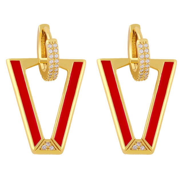 Enamel V shaped huggie earrings