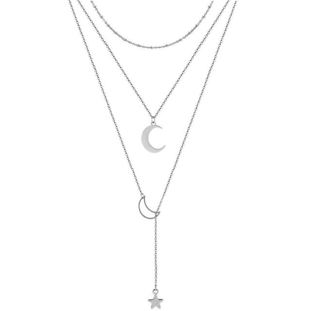 Dainty moon layer stainless steel necklace