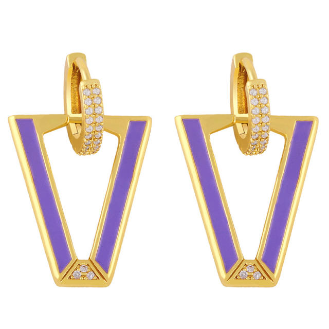Enamel V shaped huggie earrings