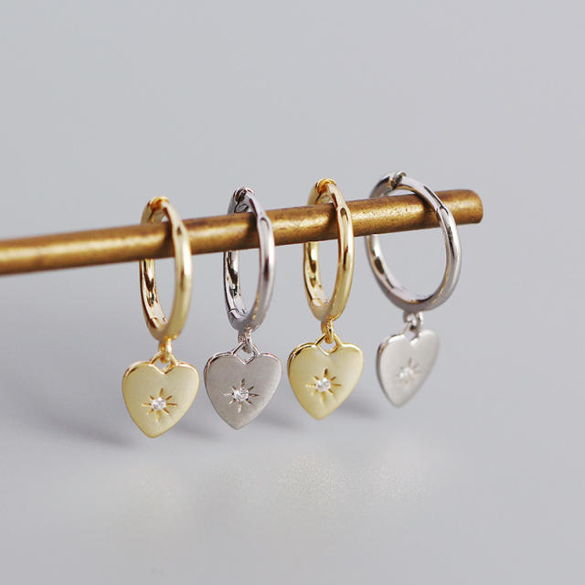 Simple heart charm S925 huggie earrings
