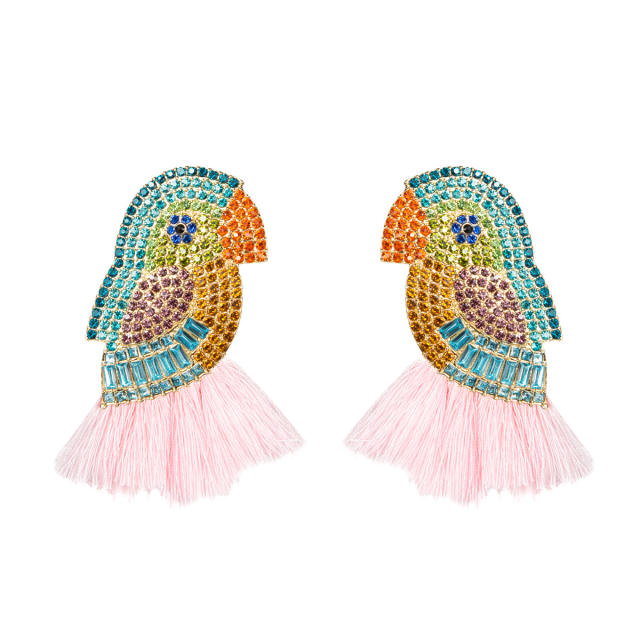 Rhinestone parrot tassel earrings