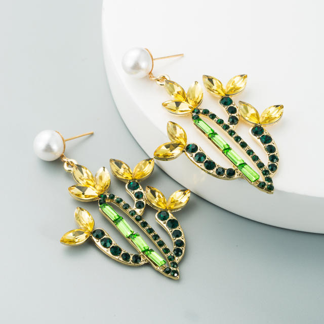 Boho rhinestone cactus dangle earrings