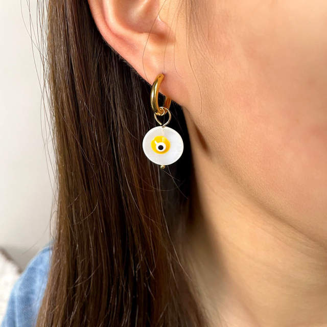 Creative round evil eye huggie earrings