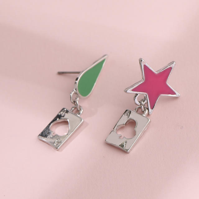 Five-pointed star teardrop poker earrings