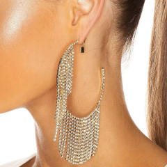 Diamond tassel big hoop earrings