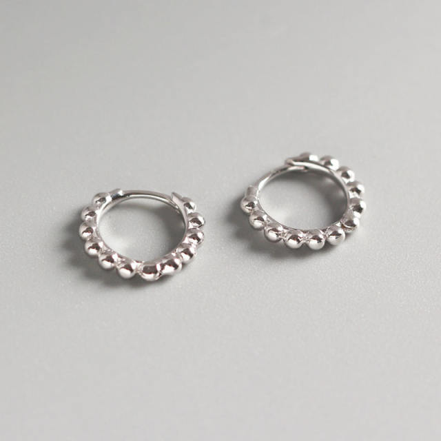 S925 silver beaded huggie earrings