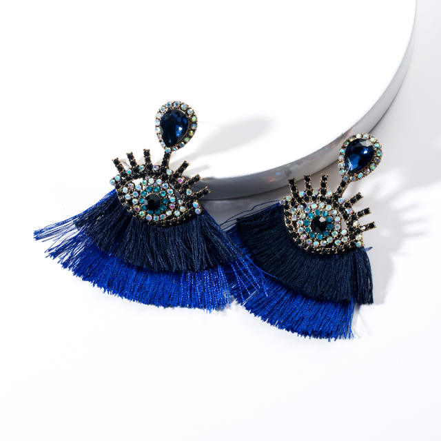 Evil's eye multi-layer tassel earrings