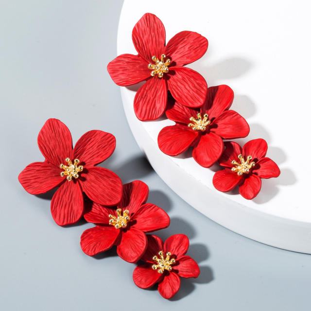 Multi-layer flowers dangling earrings