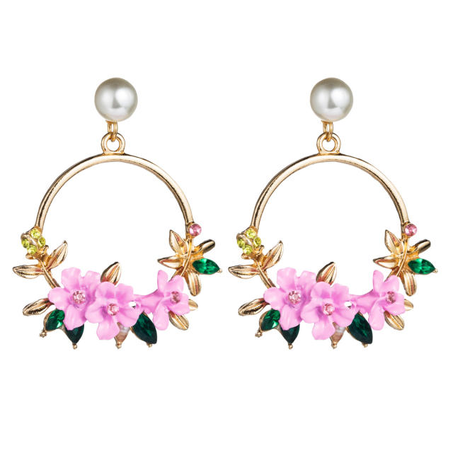 Pearl Flower circle dangling earrings