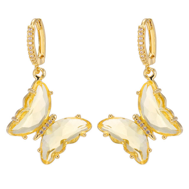 Color glass crystal butterfly huggie earrings