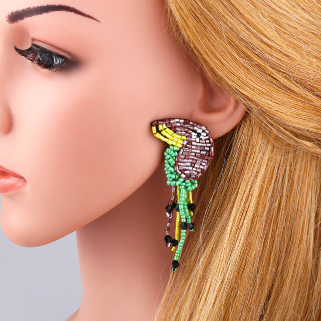 New seed bead parrot tassel earrings