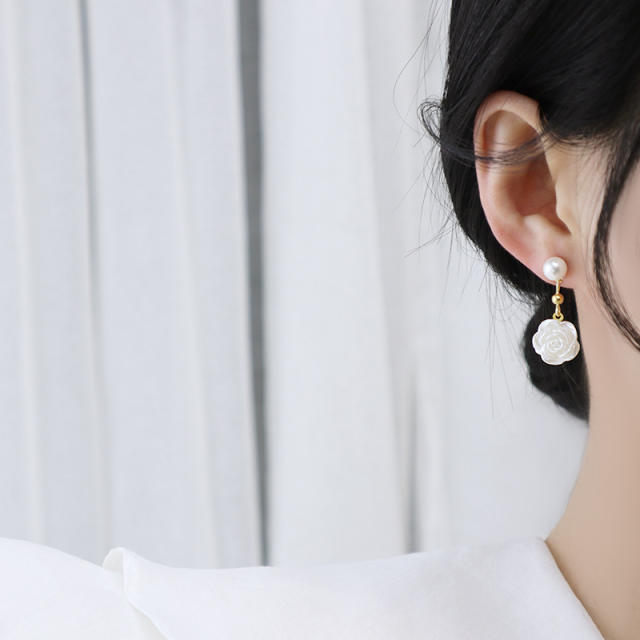 Camellia charm pearl earrings
