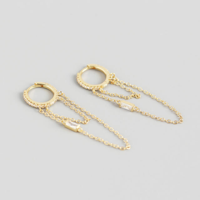 S925 chain tassel huggie earrings