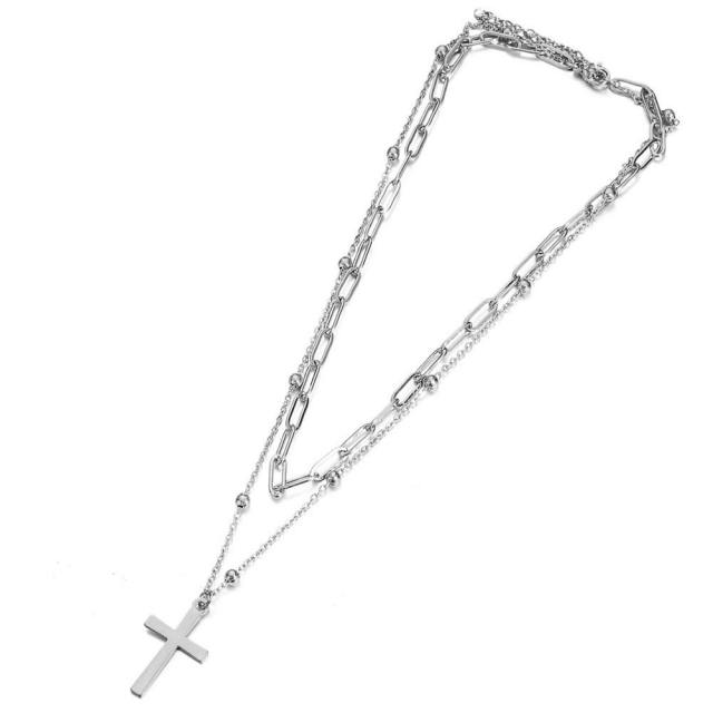 Cross pendant two layer stainless steel necklace chain necklace