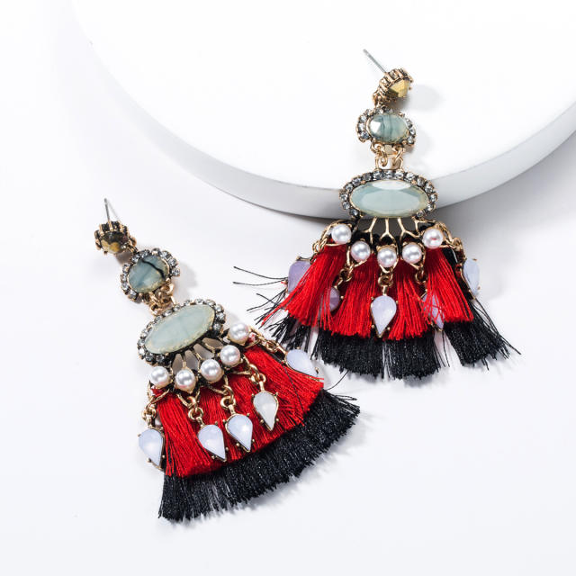 Diamond fan-shaped tassel earrings