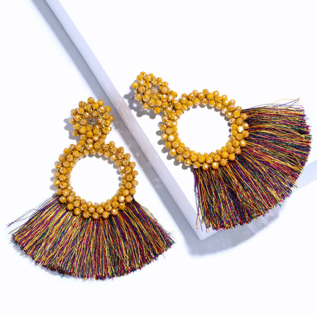 Bohemian hand-woven seed bead tassel earrings