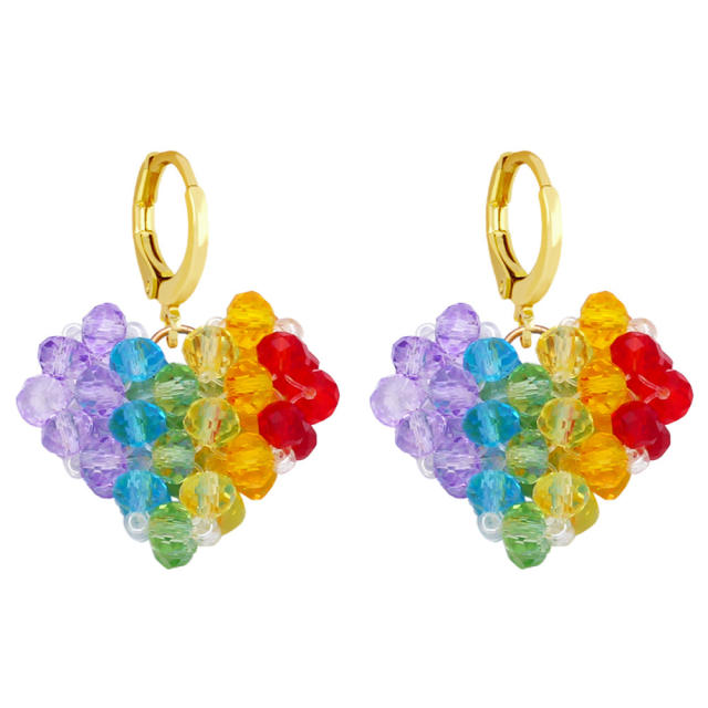 Color crystal beads braided fruit huggie earrings