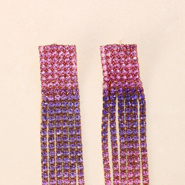 Pink color rhinestone tassel earrings