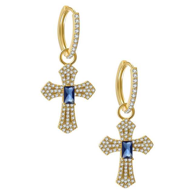 Sapphire cross diamond huggie earrings