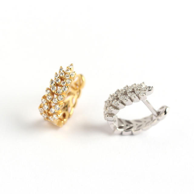 S925 leaves diamond huggie earrings