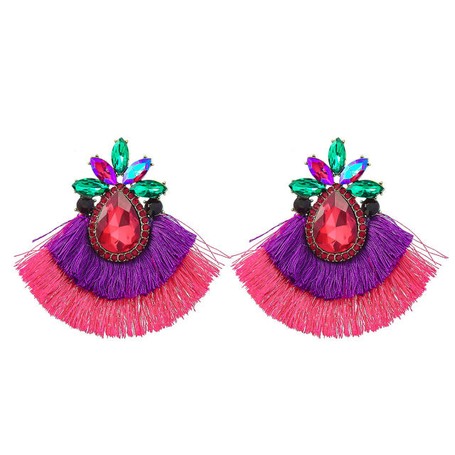 Colored crystal statement tassel earrings