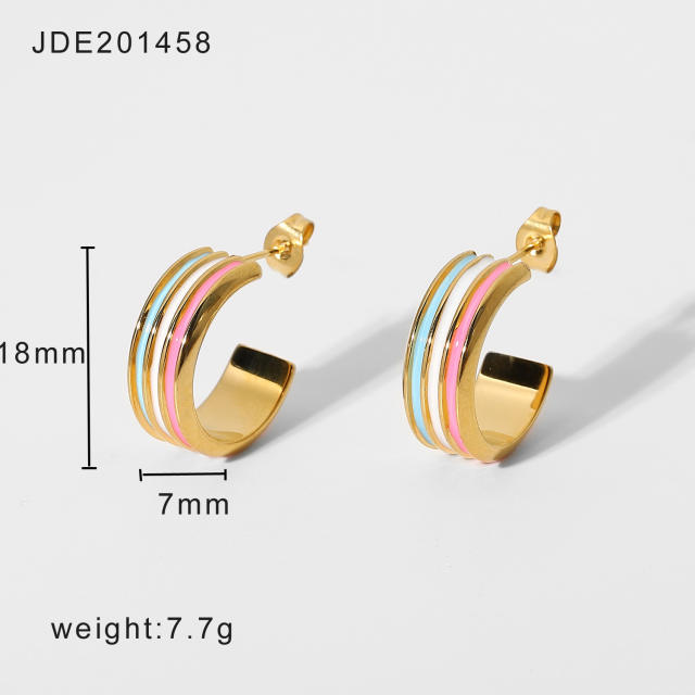 18KG color enamel stainless steel hoop earrings