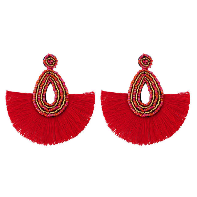 New drop-shaped seed bead tassel earrings