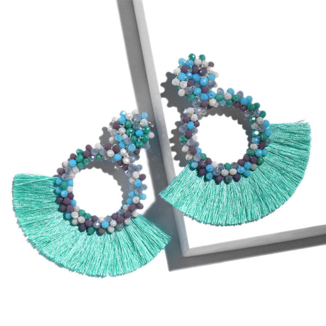Bohemian hand-woven seed bead tassel earrings