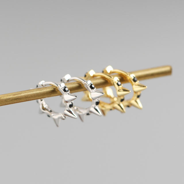 S925 rivets diamonds huggie earrings