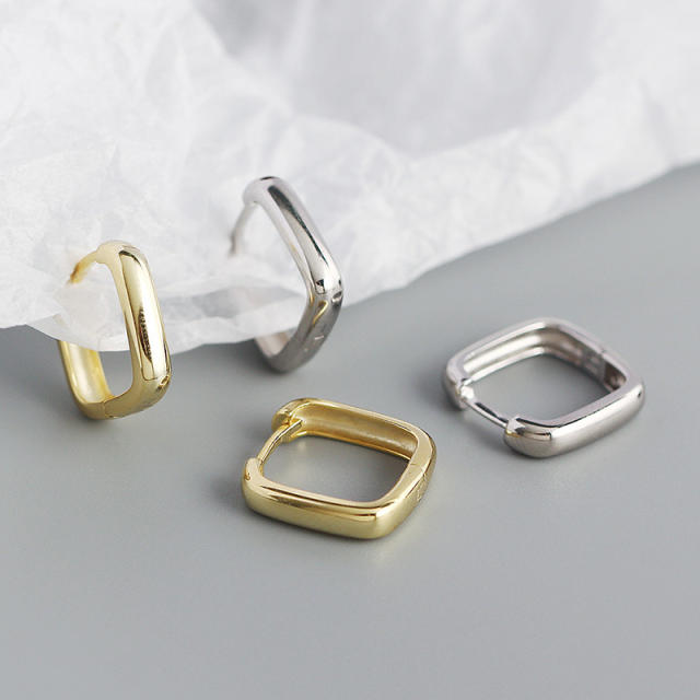 S925 square shaped huggie earrings