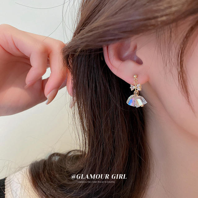 CZ bell delicate huggie earrings
