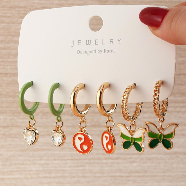 Heart butterfly earrings set