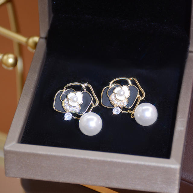 Camellia pearl drop earrings