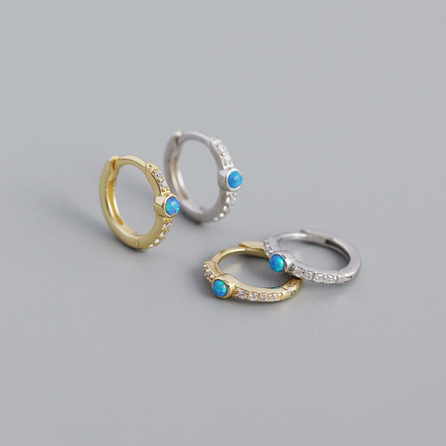 Opal S925 diamond huggie earrings