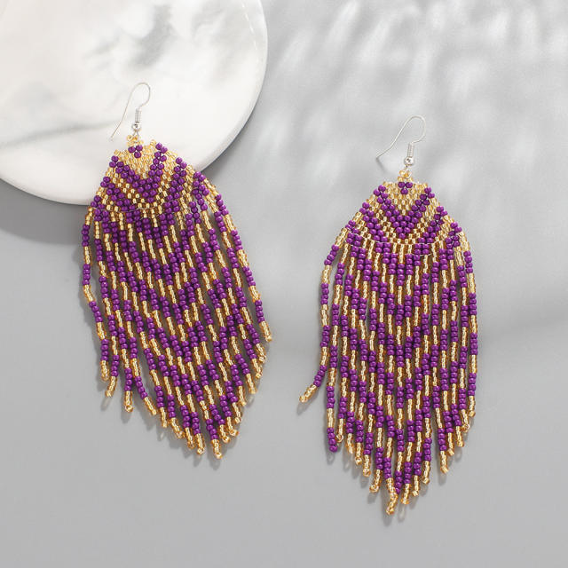 Handmade seed beads tassel earrings