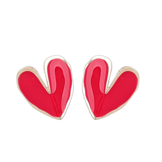 Colored heart enamel ear studs
