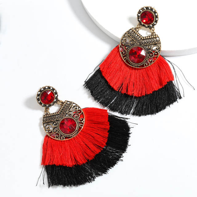 Diamond double-layered tassel earrings Bohemian